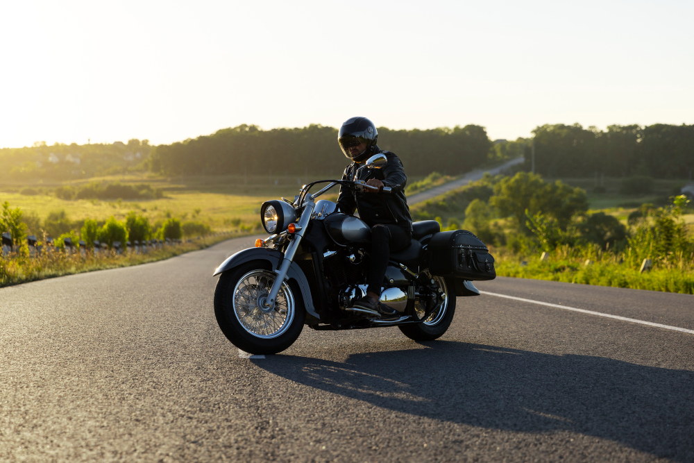 bike rider riding with motorbike saddle bags